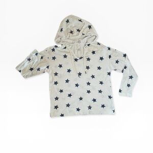 Lou & Grey Ivory Hooded Pullover with Navy Star Print